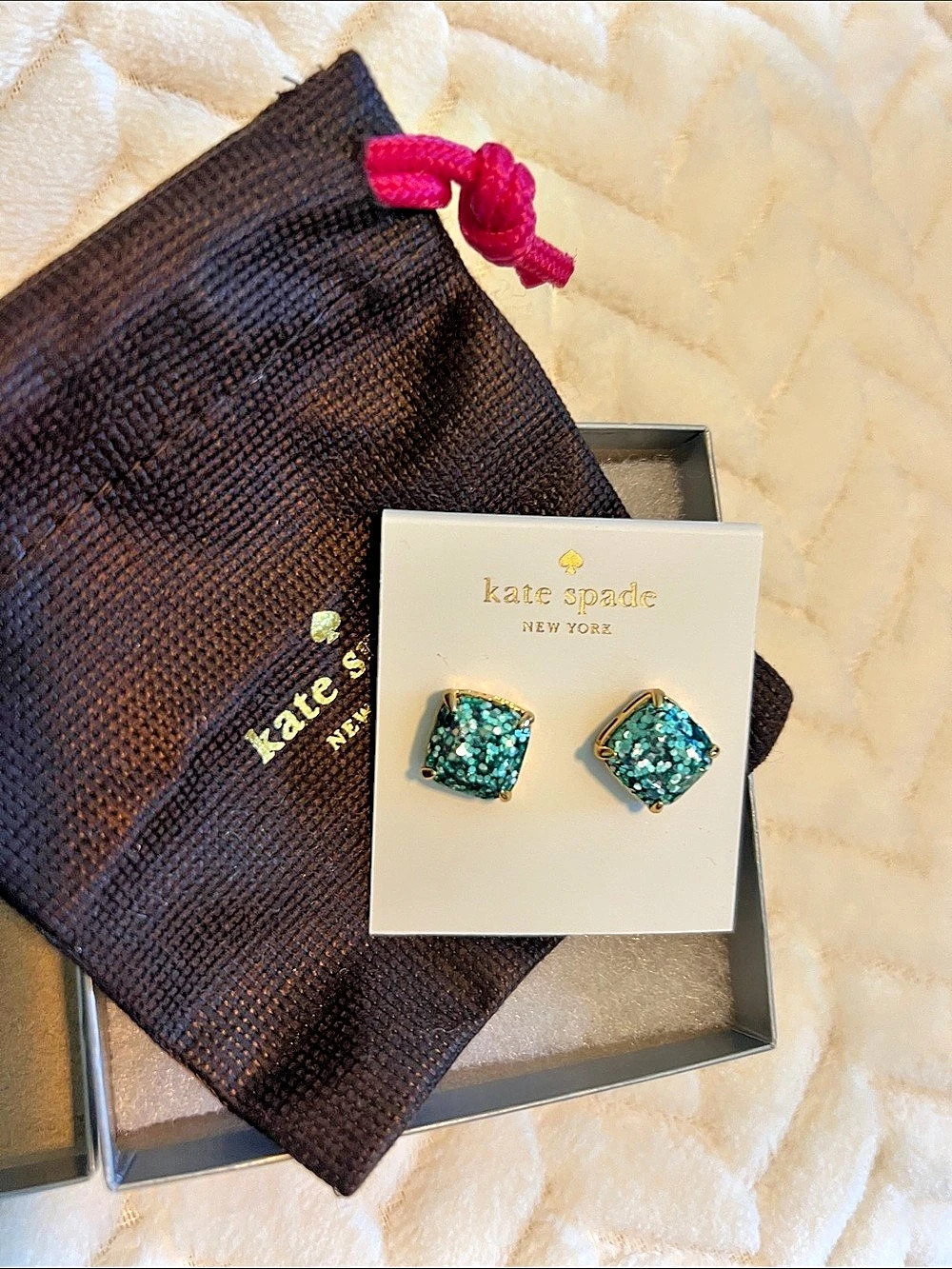 Kate Spade turquoise glittery Stud Earrings NWT